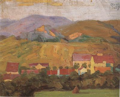 Egon Schiele Village with Mountain (mk12) china oil painting image
